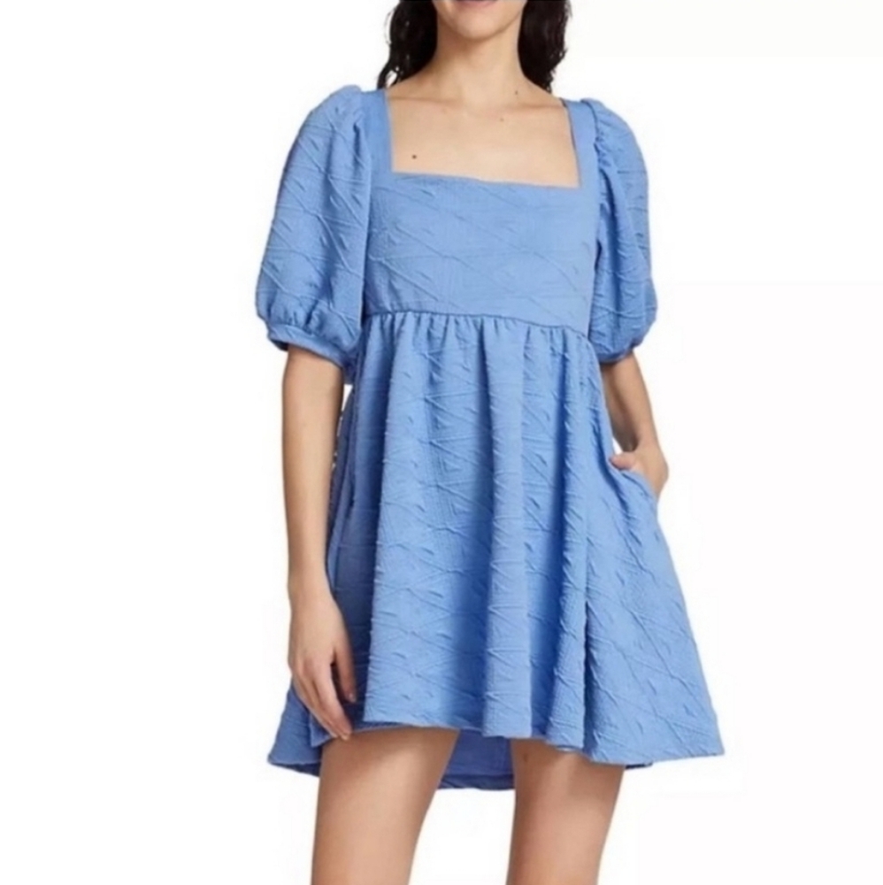 Free People December Sky Violet Light Blue Textured Mini Dress Size Medium